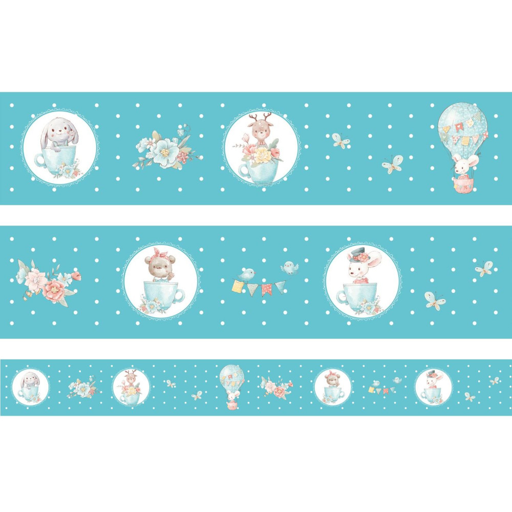 "Friends & Peace" prémium bordűr - türkiz-fehér pöttyös | 5 méter x 14 cm