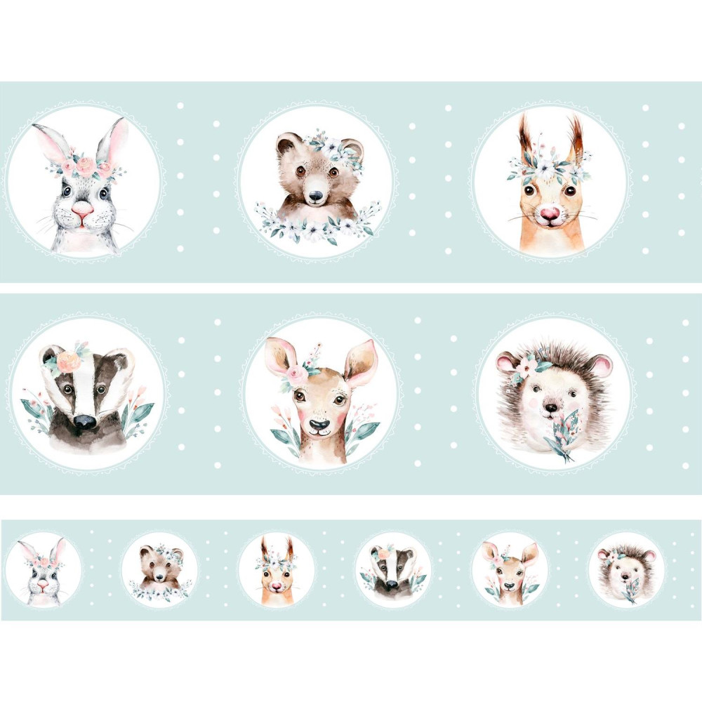 "Watercolor forrest animals" prémium mentazöld bordűr | 5 méter x 14 cm