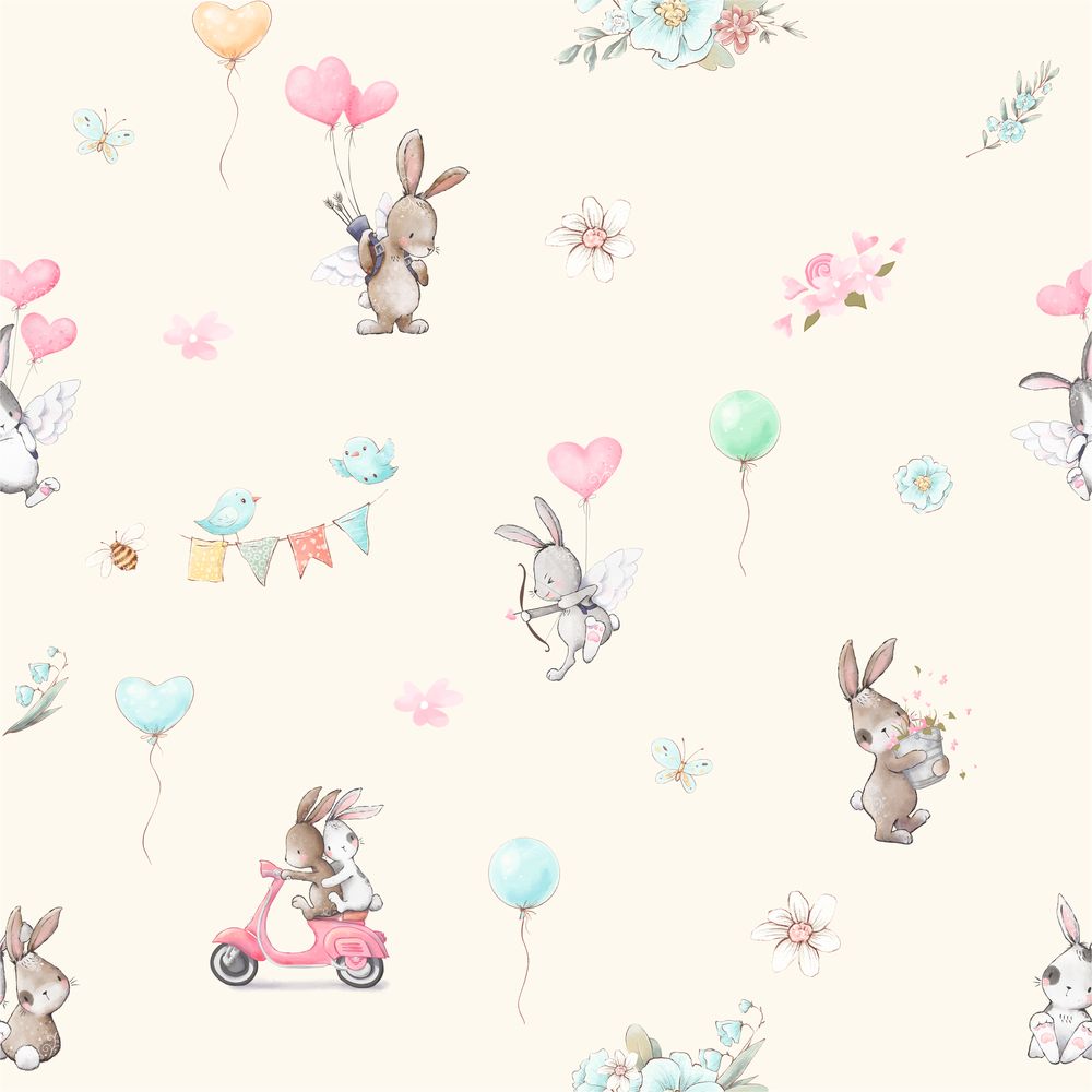"Bunny Love" tapéta, krém színű, babaszobába