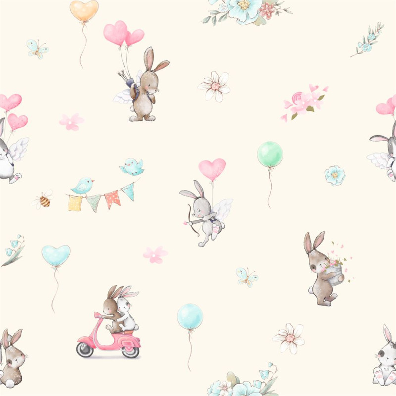 "Bunny Love" tapéta, krém színű, babaszobába