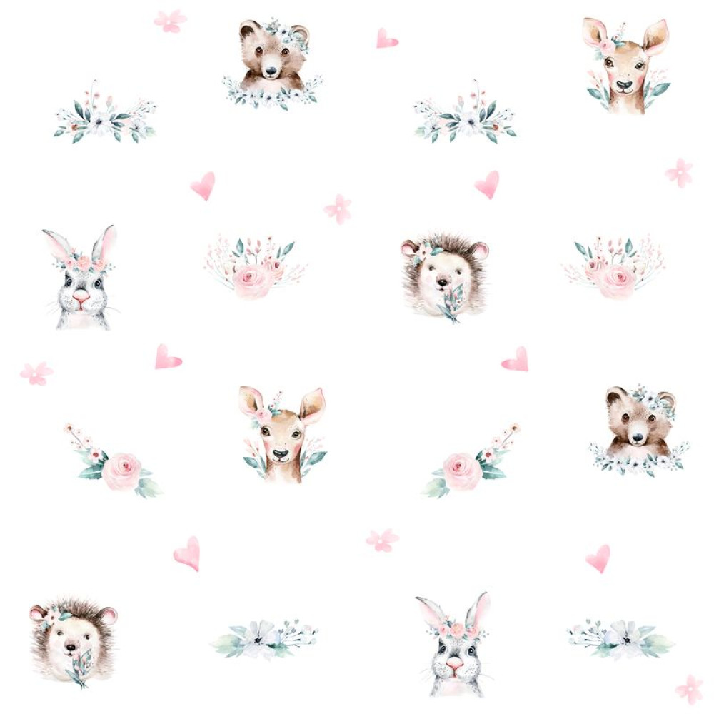 "Watercolor forrest animals" gyerek tapéta, erdei állatok, kis mintás
