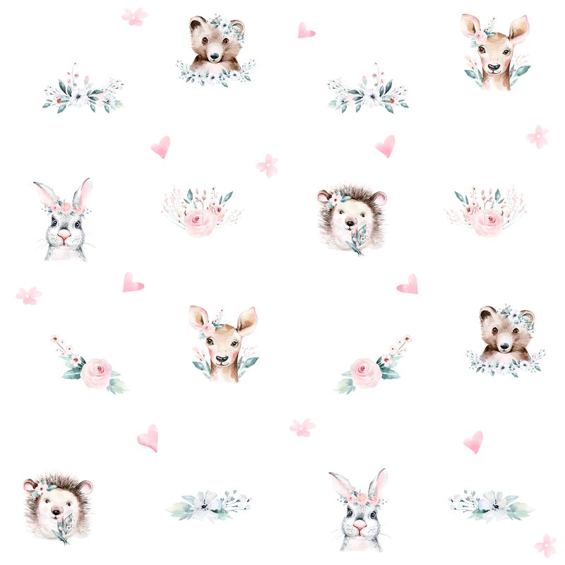 "Watercolor forrest animals" gyerek tapéta, erdei állatok, kis mintás