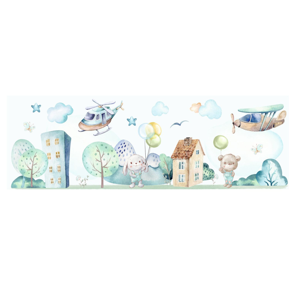 "Boy's World" halványkék fiús világ tapétaposzter 3 m x 1 m