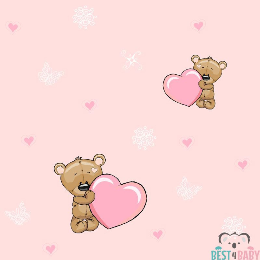 Maci szívvel babatapéta, rózsaszín