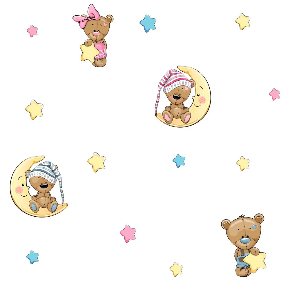 Maci hálósapkában Hold és csillagos gyerektapéta Maci hálósapkában Hold és csillagos gyerektapéta