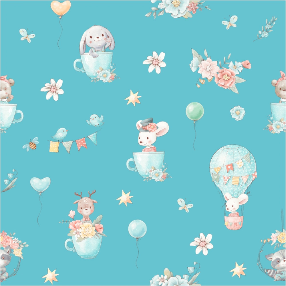 "Friends & Peace" gyerek tapéta, türkiz