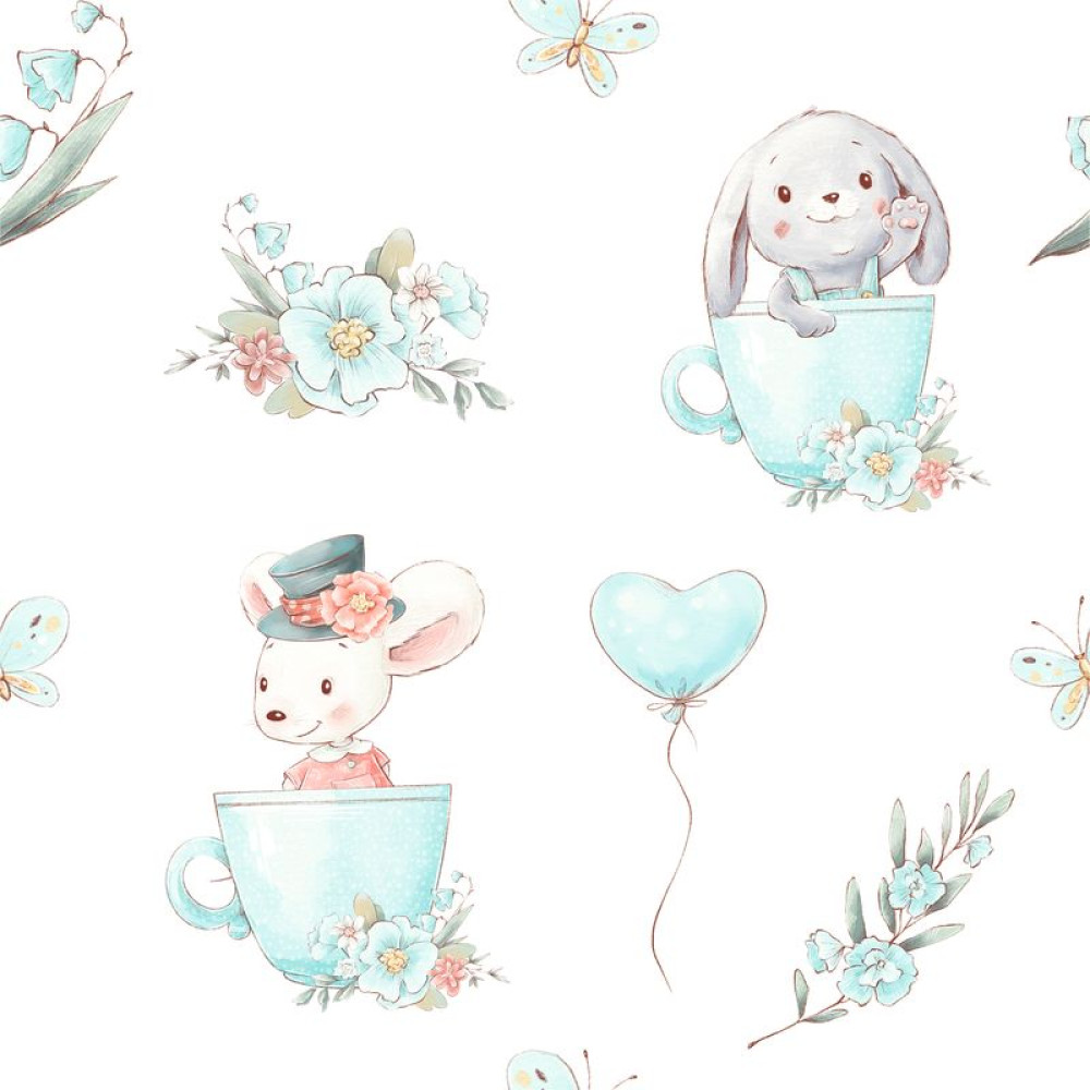 "Friends & Peace" gyerek tapéta, nyuszi, egérke